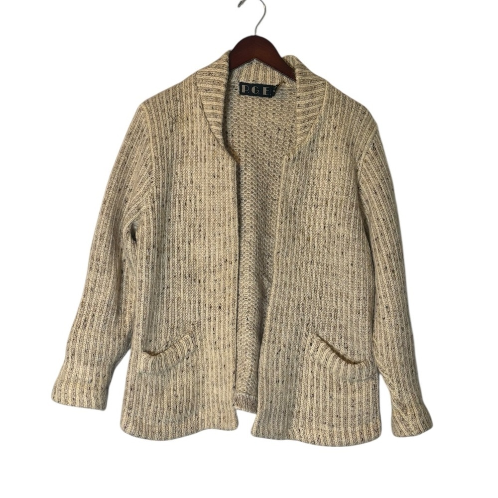 Vintage P.G.E Open Front Oat/Ivory Wool Mohair Blend- Size Large